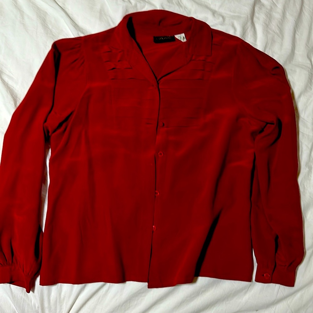 100% silk, Blood Red Long Sleeve Blouse